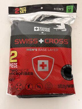 Swiss Cross Men's Base Layer, Medium, Black 2 pc Microfiber Fleece Set NEW